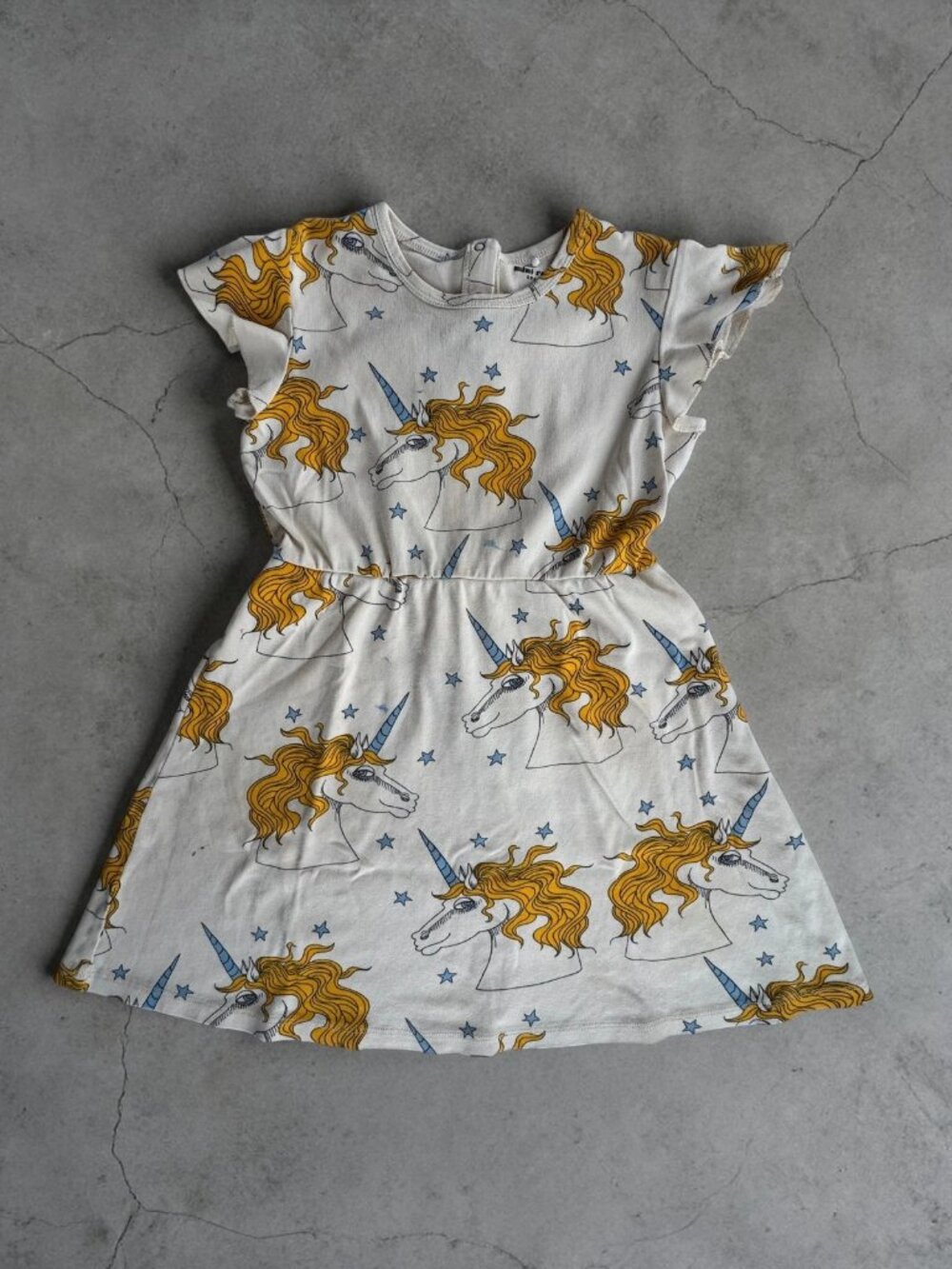 Mini Rodini Unicorn Star Wing Dress Kids 128/134 7-9Y Cream Snap Front Frill